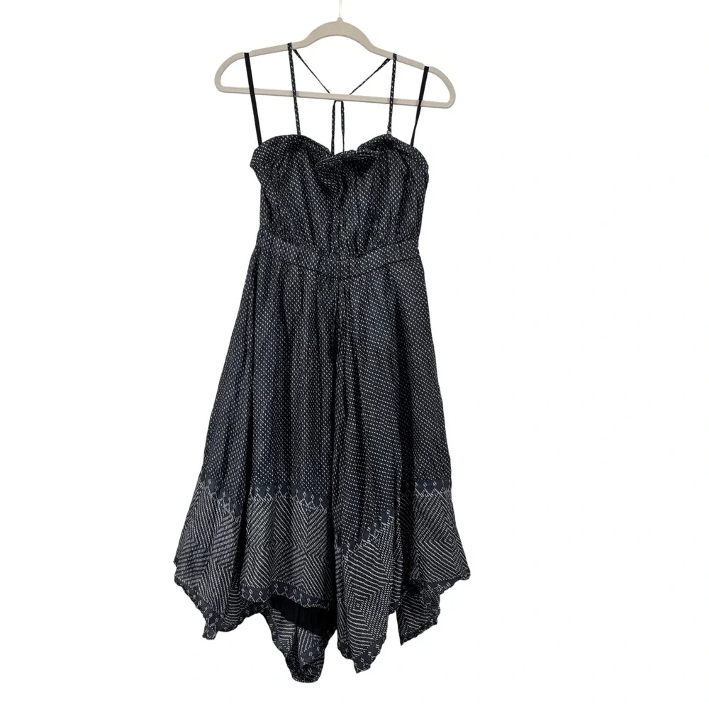 Gap Navy Blue Polka Dot Crinkle Silk Halter Handkerchief Hem Midi Dress Size 6 - Picture 1 of 15